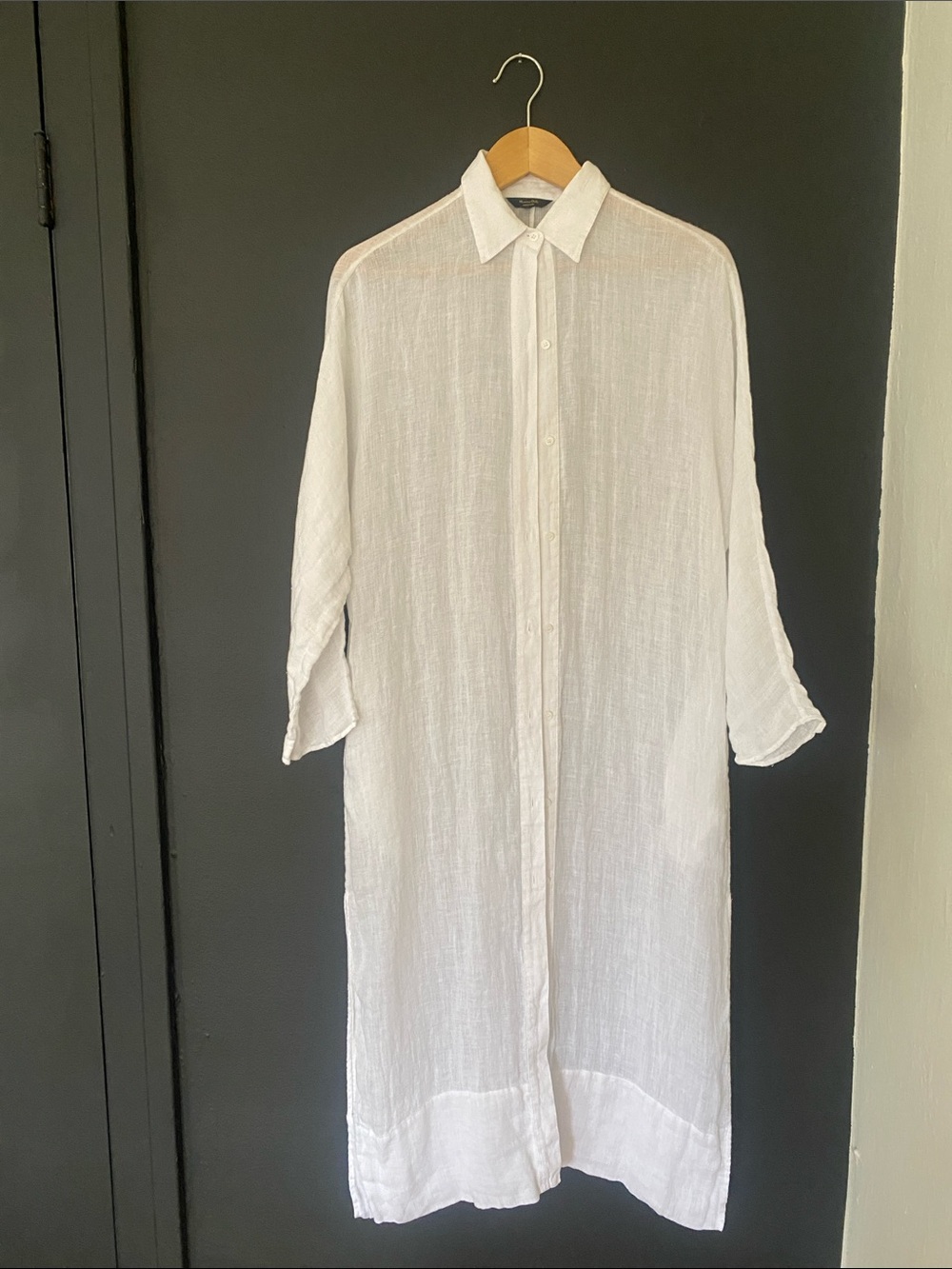 Massimo Dutti Size XS White Linen Longline Shirt Dress / Beach Coverup